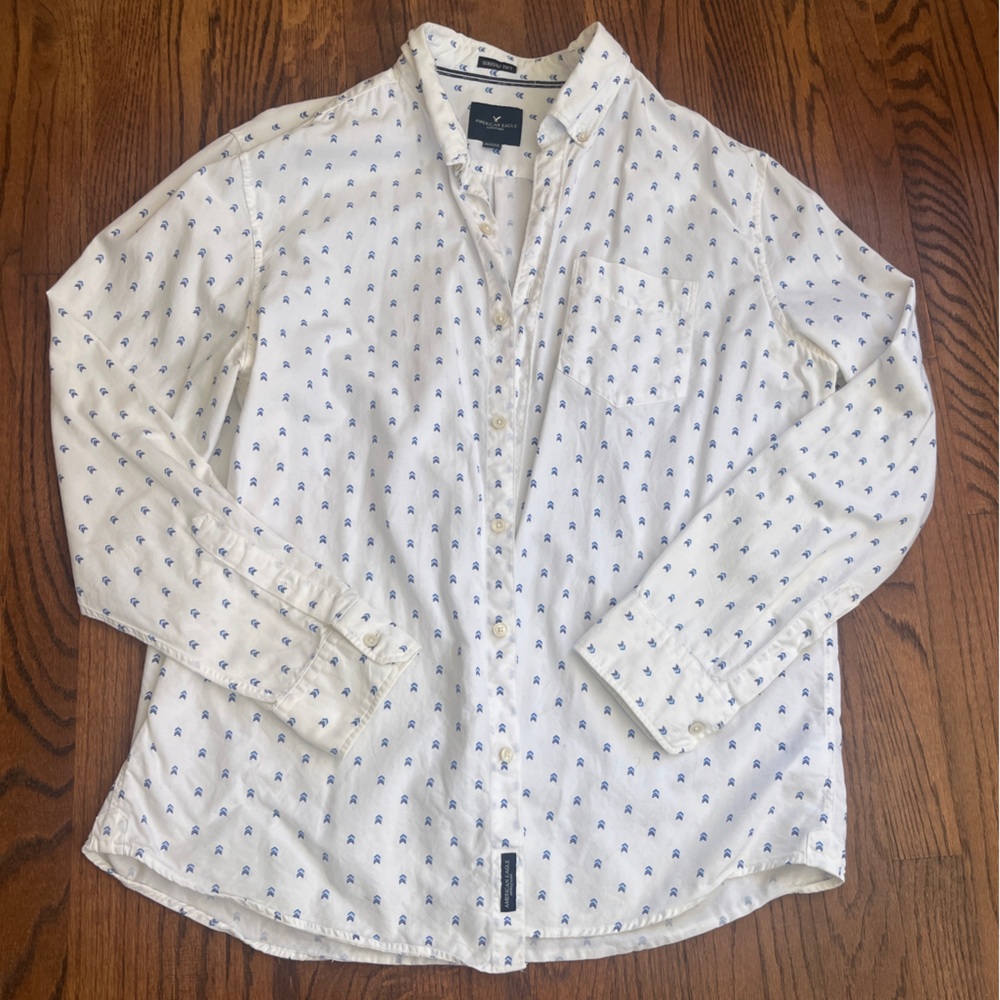 White Patterned Men's Button Down Shirt